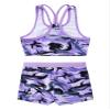 Manyakai Kids Girls 2 Piece Swimsuit Bathing Suit Tankini Set Sports Crop Top with Booty Shorts Set Camouflage Purple 16 Years view 4