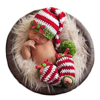 Vomdrok Newborn Photography Props Outfits Christmas Hat Leggings Infant Baby Boy Girl Photoshoot Costume (Red green)