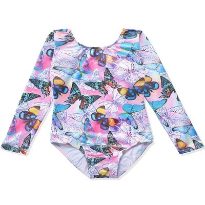 HOZIY Leotards for Girls Gymnastics Long Sleeve Size 8-9 9-10 Years Old Butterfly Multicolored Colorful Pinkish Purple Pink Unitard Bodysuits