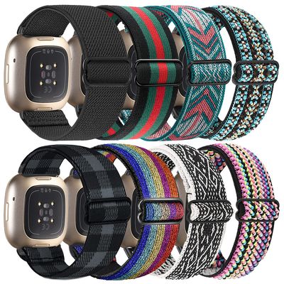 8 Pack Elastic Bands Compatible with Fitbit Versa 3 & Fitbit Versa 4 & Fitbit Sense & Fitbit Sense 2, Adjustable Nylon Sport Strethy Wristband for Fitbit Versa 3 / Versa 4 Smartwatch Women Men