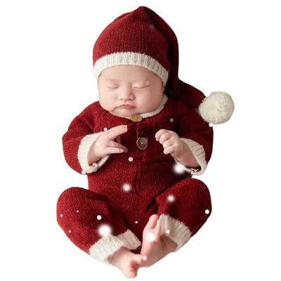 Vomdrok Newborn Photography Props Outfits Christmas Hat Leggings Infant Baby Boy Girl Photoshoot Costume (Red)