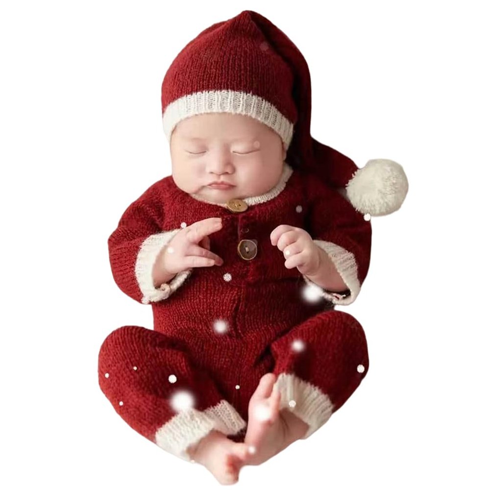 Vomdrok Newborn Photography Props Outfits Christmas Hat Leggings Infant Baby Boy Girl Photoshoot Costume (Red)