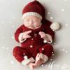 Vomdrok Newborn Photography Props Outfits Christmas Hat Leggings Infant Baby Boy Girl Photoshoot Costume (Red) view 2