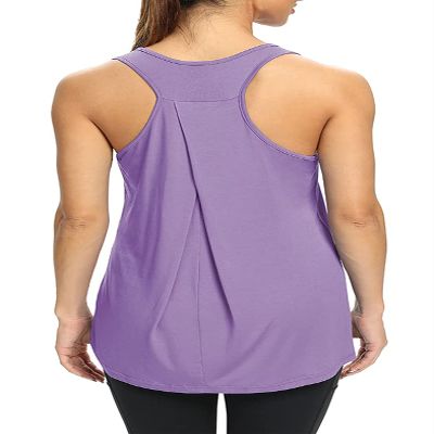 Bestisun Long Yoga Workout Tank Tops Tennis Sports Shirts Loose fit Gym Exercise Clothes for Women Purple M