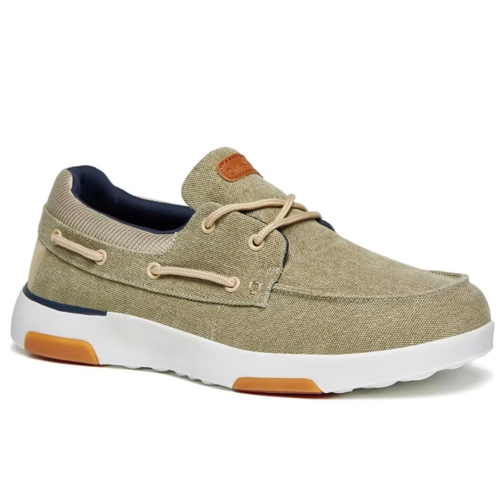 Men's Orthopedic Slip On Loafers Walking Shoes: Flexing Arch Support Driving Comfortable Loafers for Plantar Fasciitis, Boat Canvas Orthotic Shoes for High Arch Fit Khaki Size 9.5