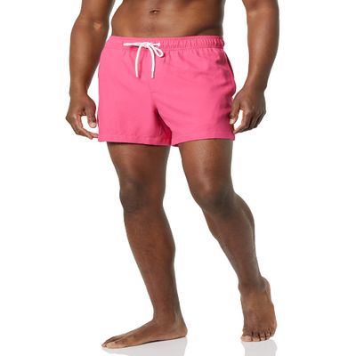 Amazon Essentials Men's Swim Trunks with Mesh Lining, Pockets, Drawstring Closure, Hot Pink, X-Large