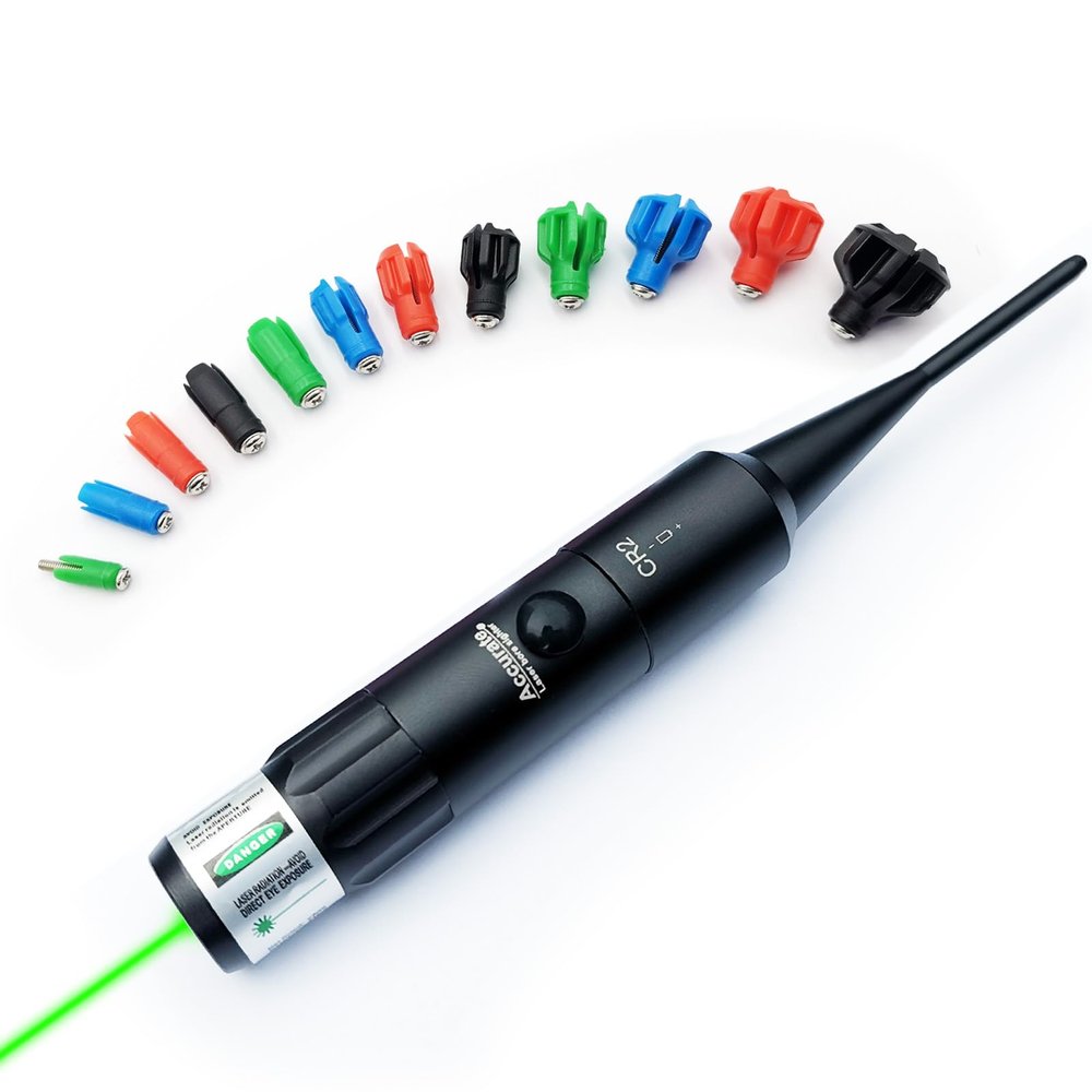 Bayattoo Universal Green Laser Bore Sight Kit for .177 to 12ga Multiple Caliber, Barrel Laser Boresighter with Press Switch for Rifles and Handgun Hunting Scopes with 2 Batteries