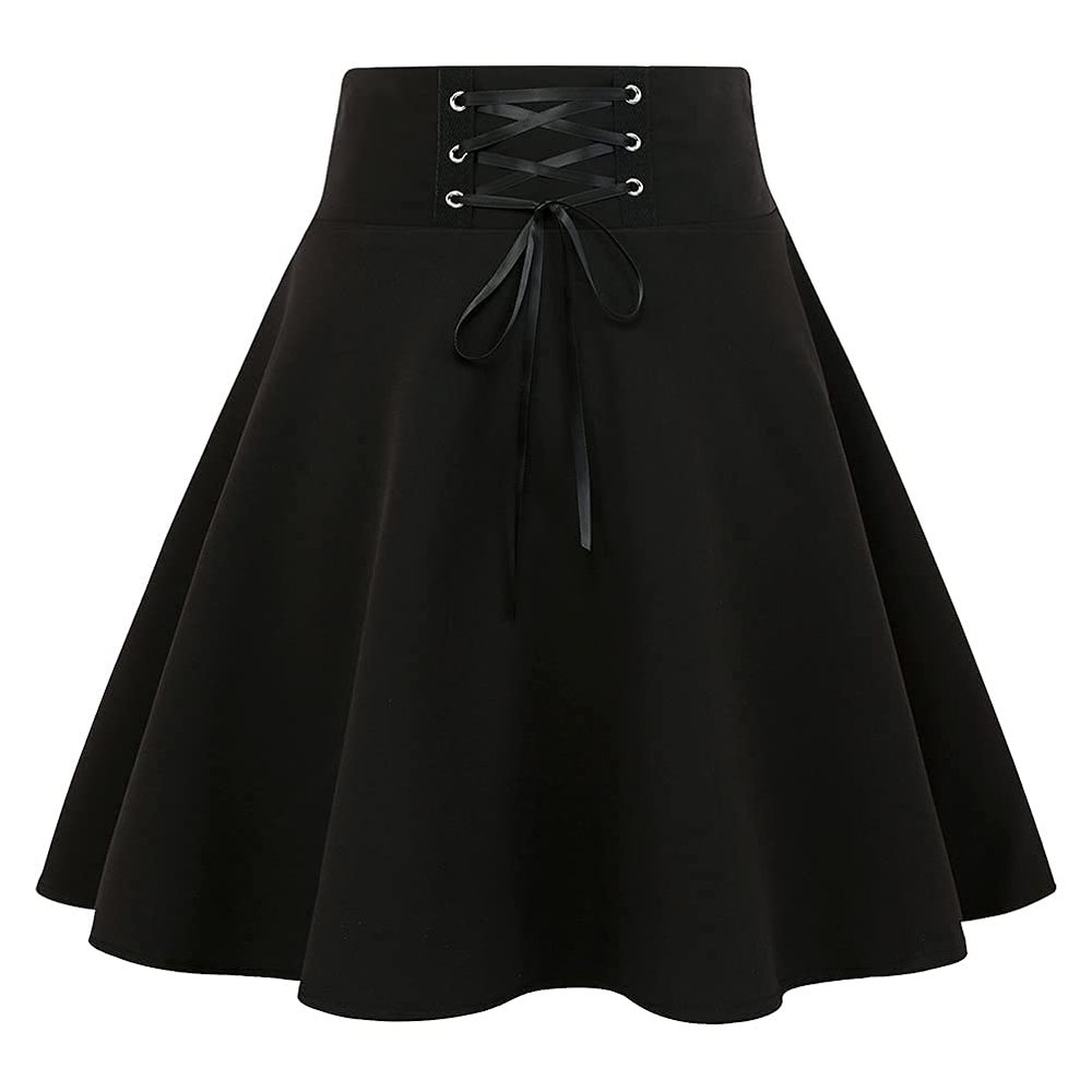IDEALSANXUN Gothic Plaid Mini Skirts for Womens Short High Waist Plaid Skirts (XX-Small, A Pure Black)