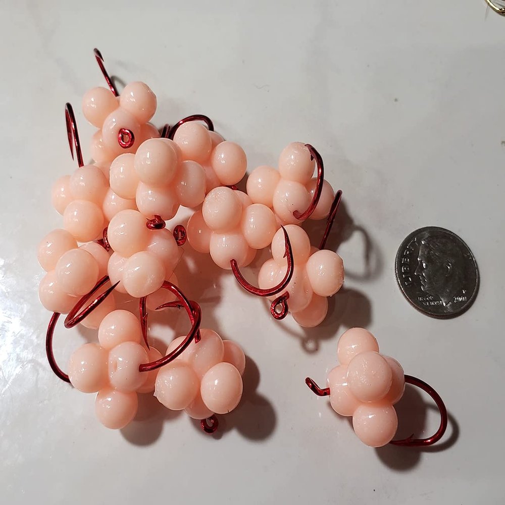 1 Dozen - 1/0 Realistic Rubber Cluster Eggs Light Peach - Salmon and Steelhead