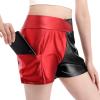ABAFIP Women's Shiny Dance Shorts Cross Front High Waist Rave Festival Hot Short Pants with Pockets Red-Black Small view 2