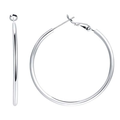 14K White Gold Plated Silver Hoop Earrings, 1 Pair Sterling Silver Big Hoop Earrings for Women 70MM