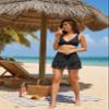 Aleumdr Women's Three Layered Waistband Ruffle Swimdress Swim Skirt Swimsuit Bottom Large 12 14 Black view 3