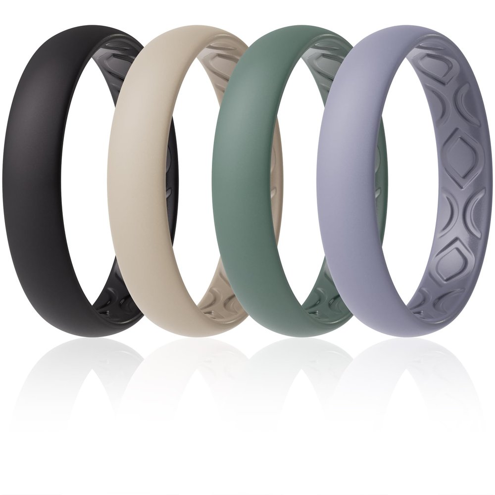 ThunderFit Women Breathable Silicone Bridal Rings Sets For Her, Wedding Bands - 4mm Wide, 1.5mm Thick - 1-12 Variety Multipack