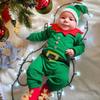 AGQT Baby Boys Santa Claus Costume Holiday Elf Romper Santa's Helper Costume Onesie with Hat Xmas Clothes 1st Christmas Outfit Set Green Size 3-6 Months view 3