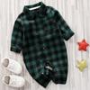 AGQT Toddler Boys Christmas Outfit Green Plaid Suit Long Sleeve T-Shirt Jumpsuit Gentleman Formal Xmas One Piece Romper Suit (Green and Black Grid, 18-24 Months) view 2