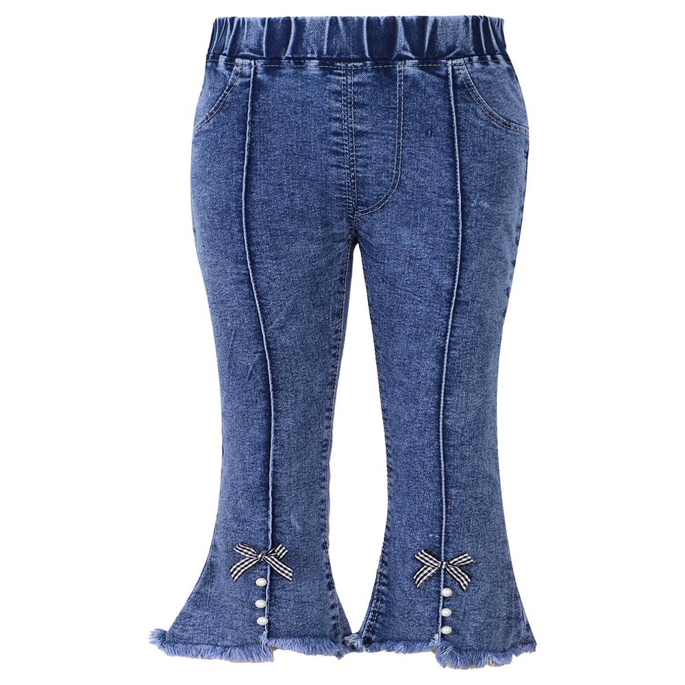 Agoky Kids Girls Vintage Flared Jeans Casual Slim Fit Denim Pants Elastic Waist Bell-Bottoms Stylish Sweatpants Jeggings Light Blue 2