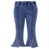Agoky Kids Girls Vintage Flared Jeans Casual Slim Fit Denim Pants Elastic Waist Bell-Bottoms Stylish Sweatpants Jeggings Light Blue 2 view 1