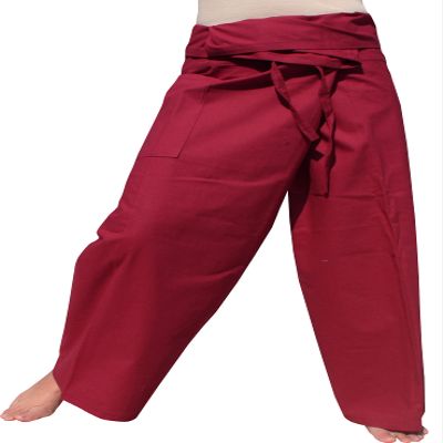 RaanPahMuang Brand Tough Thin Cotton Plus Tall Fisherman Wrap Pants, XX-Large, Rosewood Red