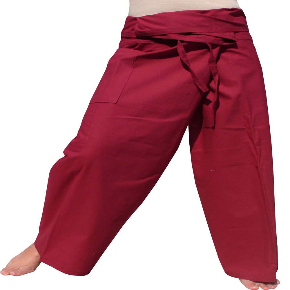 RaanPahMuang Brand Tough Thin Cotton Plus Tall Fisherman Wrap Pants, XX-Large, Rosewood Red