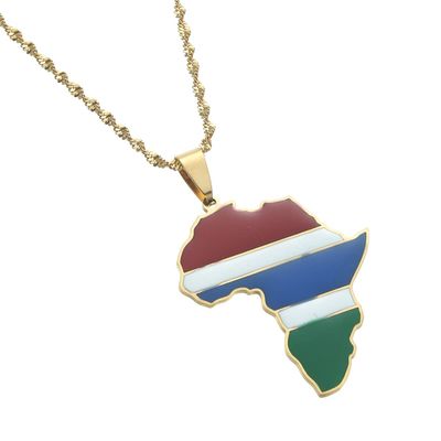 Africa Map Gambia Map Pendant Necklaces Silver Color Gold Color Jewelry Map Gambia Gift (gold)