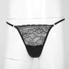 easyforever Mens Sissy See-through Lace Satin Patchwork Thong Underwear Lingerie Low Rise G-string Briefs Black XX-Large view 3