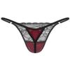 easyforever Mens Sissy See-through Lace Satin Patchwork Thong Underwear Lingerie Low Rise G-string Briefs Burgundy XX-Large view 2