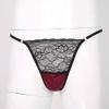 easyforever Mens Sissy See-through Lace Satin Patchwork Thong Underwear Lingerie Low Rise G-string Briefs Burgundy XX-Large view 3