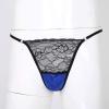 easyforever Mens Sissy See-through Lace Satin Patchwork Thong Underwear Lingerie Low Rise G-string Briefs Royal_Blue XX-Large view 3