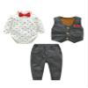 Alvivi Infant Baby Boys 3Pcs Gentleman Tuxedo Suit Bowtie Tops + Waistcoat + Elastic Waist Pants Fall Outfit Grey 18-24 Months view 2