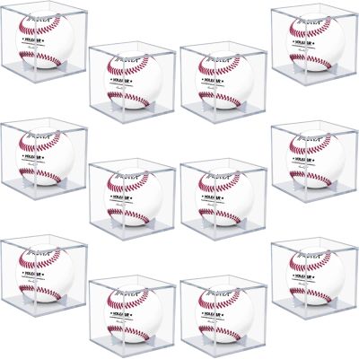 Baseball Display Case 12 Pack, UV Protected Acrylic Square Baseball Holder, Clear Cube Autograph Memorabilia Ball Display Cases, Official Size Baseball Display Box