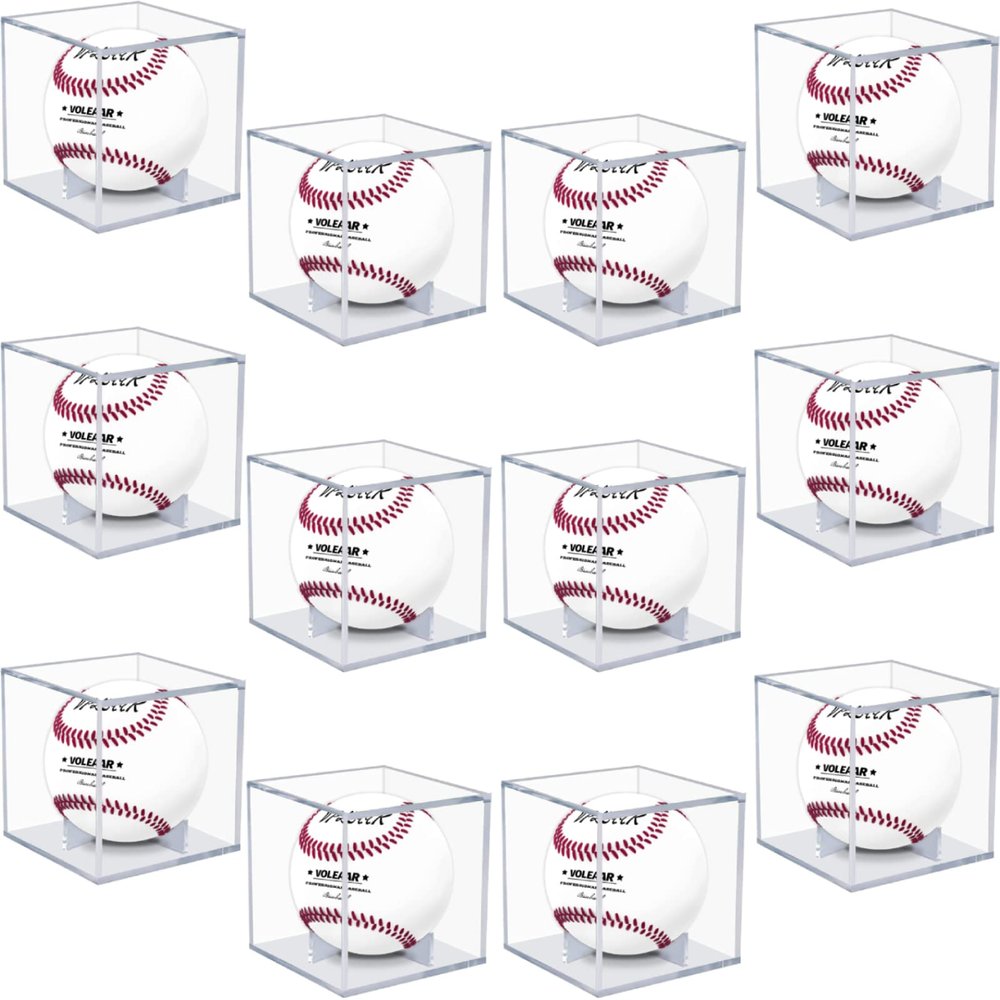 Baseball Display Case 12 Pack, UV Protected Acrylic Square Baseball Holder, Clear Cube Autograph Memorabilia Ball Display Cases, Official Size Baseball Display Box