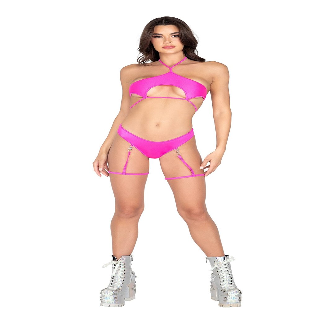 6039 - Underboob Cutout Tie Top Medium / Hot Pink