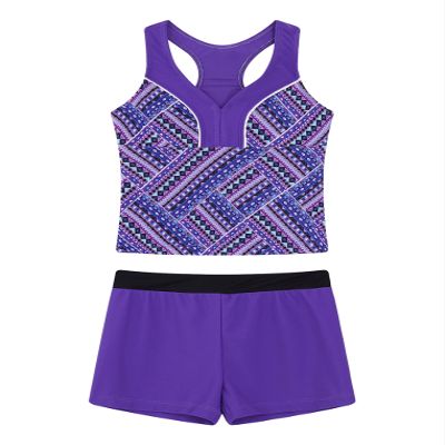 Freebily Little Girls Two Pieces Summer Boyshort Tankini Set Beachwear Swimsuit for Kids Purple 4