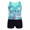 Hansber Big Girls Beach Swimwear 2 Pcs Tankini Sets Floral Print Tanks Top Bottoms Bathing Suit Mint-Green 6 view 3