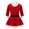 Moily Kids Girls Velvet Long Sleeve Figure Ice Skating Dress Tutu Skirt Dance Leotard Christmas Santa Dress Outfit Red A 5-6 Years view 1