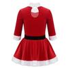 Moily Kids Girls Velvet Long Sleeve Figure Ice Skating Dress Tutu Skirt Dance Leotard Christmas Santa Dress Outfit Red A 5-6 Years view 2