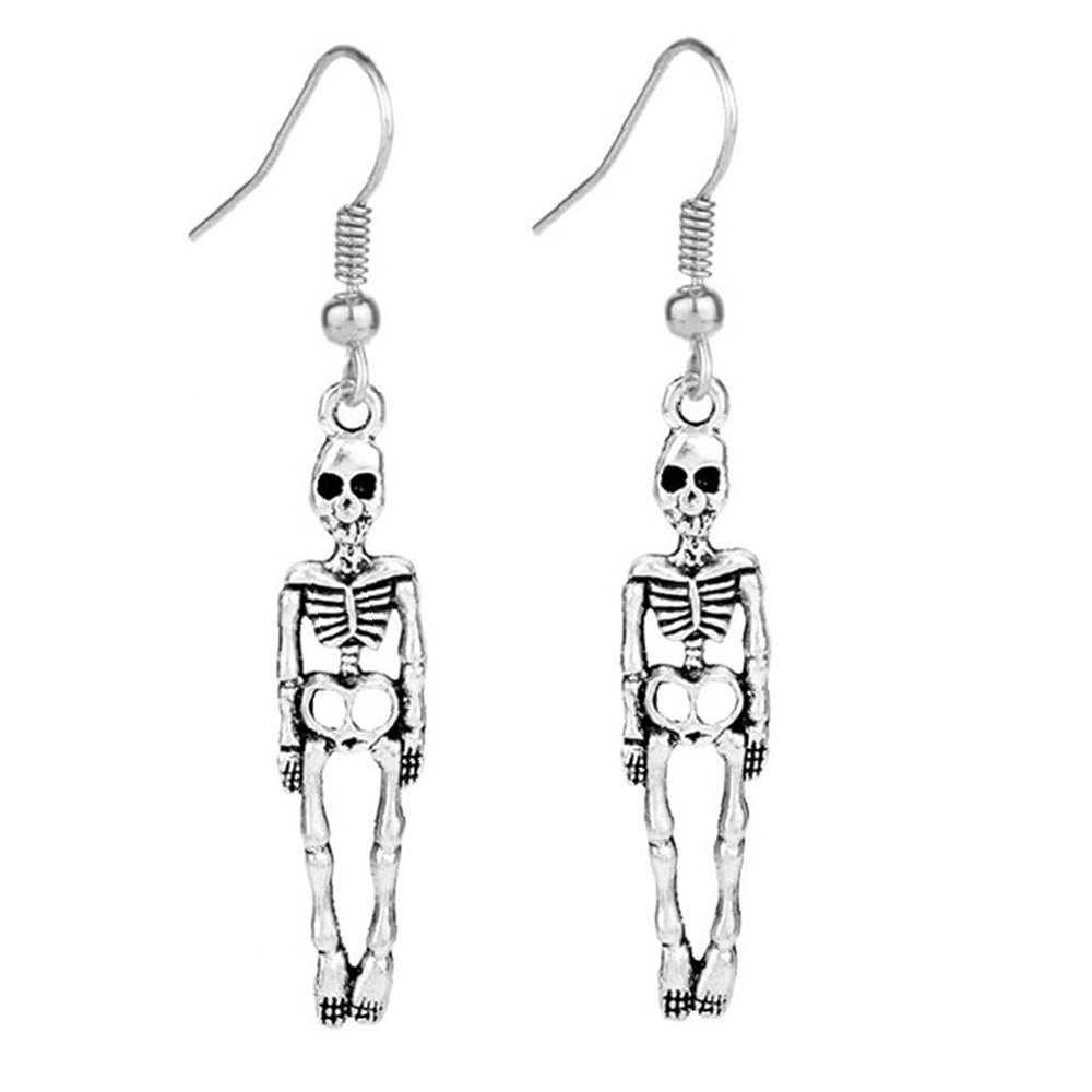 1 Pair Women Skeleton Earrings Gothic Long Skull Drop Earrings Jewelry for Halloween Night Party