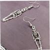 1 Pair Women Skeleton Earrings Gothic Long Skull Drop Earrings Jewelry for Halloween Night Party view 4