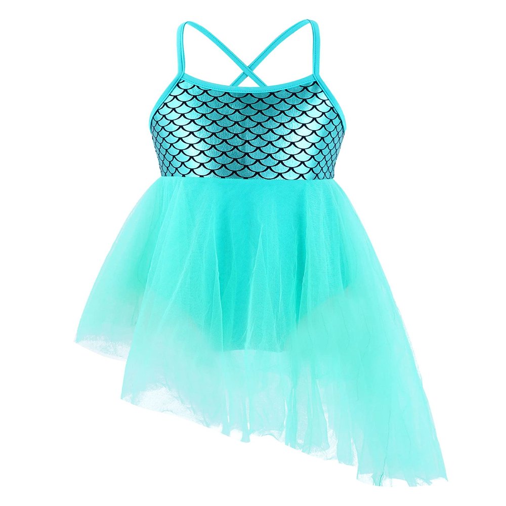 Loloda Kids Girls Glitter Sequins Ballet Dance Asymmetric Tutu Dress Leotard Ballerina Costume Dancewear Teal 4 Years