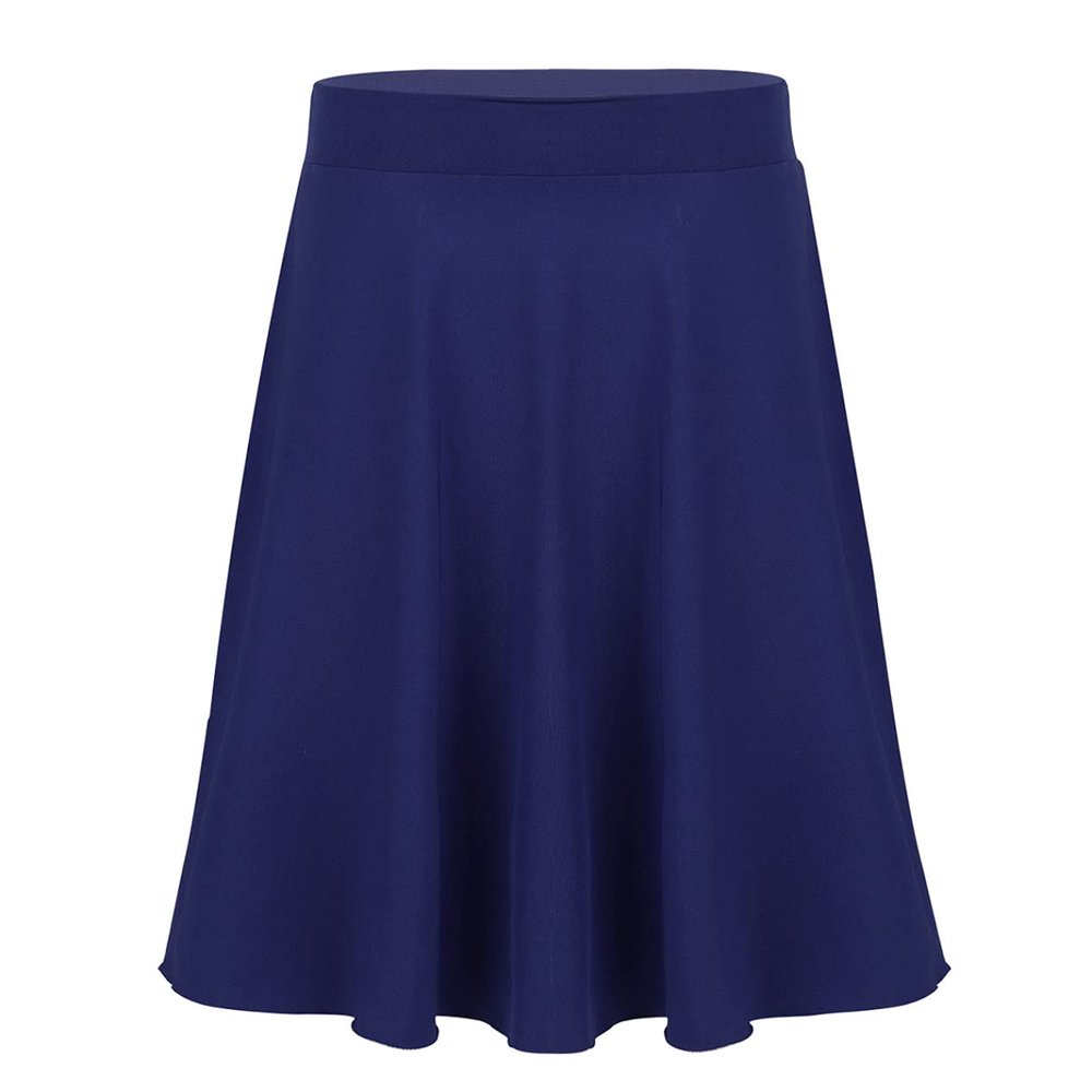 Loloda Girls' Kids Stretch Waist Flared Mini Skirt Casual Knee Length Pleated A-Line Skater Skirts Navy_Blue 8 Years