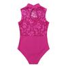 Loloda Little Big Girls' Floral Lace Turtle Neck Tank Leotard for Ballet Dance Gymnastics Dancewear Rose 5-6 Years view 4