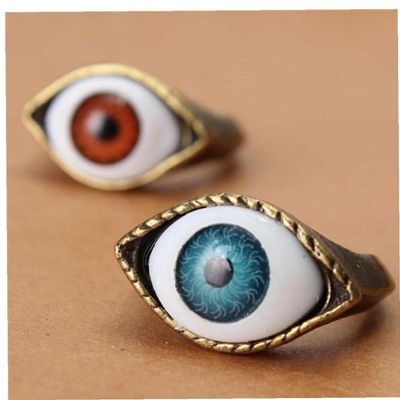 1 Pc Halloween Vintage Punk Blue Evil Eye Ring Eyeball Finger Ring Novelty Gift for Friends