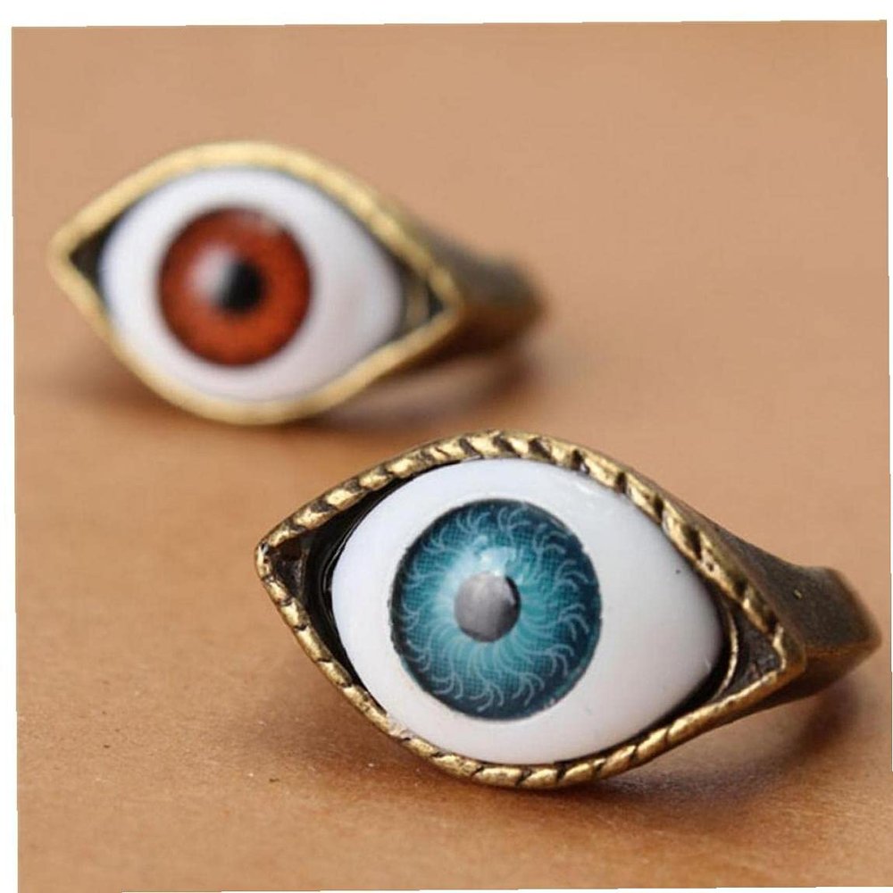 1 Pc Halloween Vintage Punk Blue Evil Eye Ring Eyeball Finger Ring Novelty Gift for Friends
