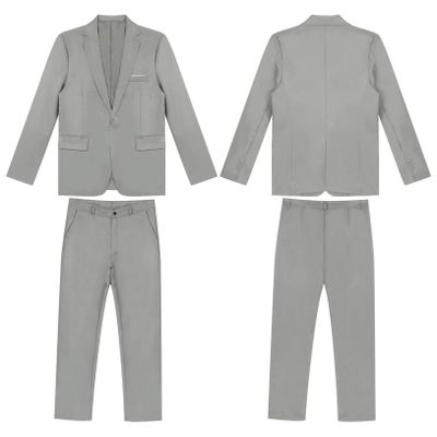 Hularka Men Suit Set Slim Fit Business Suit Outfits 2PCS Long Sleeve Jacket Blazer Trouser Set Wedding Office Gray XX-Large