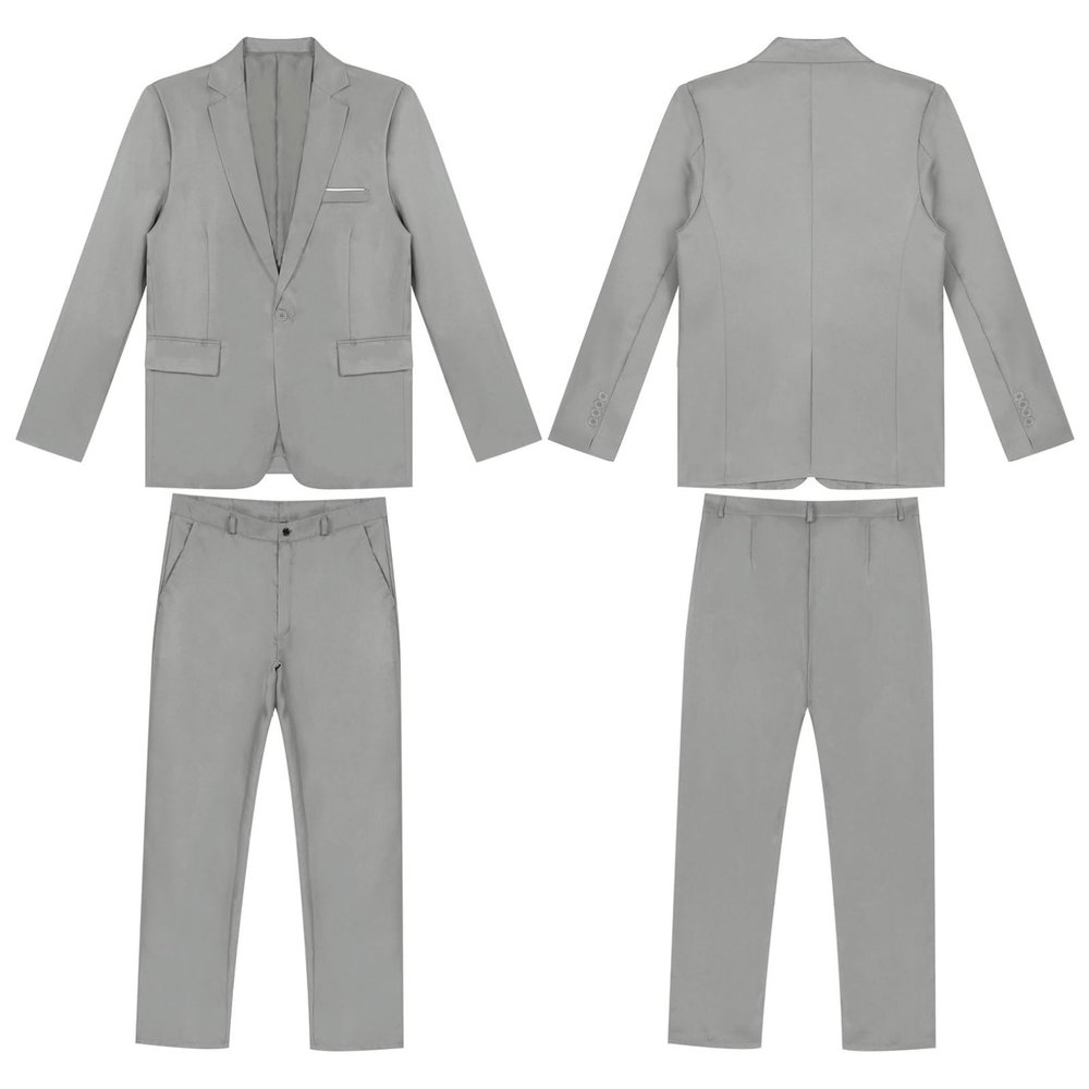 Hularka Men Suit Set Slim Fit Business Suit Outfits 2PCS Long Sleeve Jacket Blazer Trouser Set Wedding Office Gray XX-Large