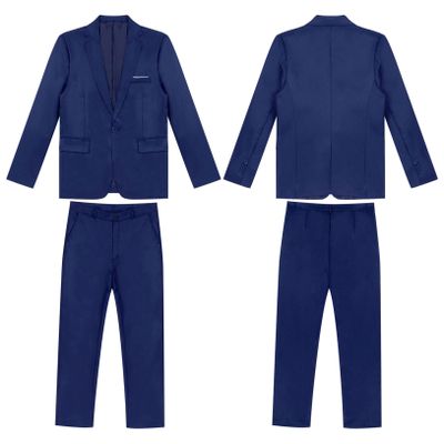 Hularka Men Suit Set Slim Fit Business Suit Outfits 2PCS Long Sleeve Jacket Blazer Trouser Set Wedding Office Navy Blue Large