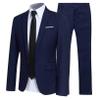 Hularka Men Suit Set Slim Fit Business Suit Outfits 2PCS Long Sleeve Jacket Blazer Trouser Set Wedding Office Navy Blue Large view 2