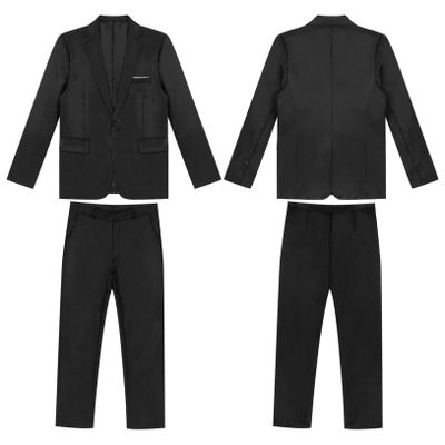 Hularka Men Suit Set Slim Fit Business Suit Outfits 2PCS Long Sleeve Jacket Blazer Trouser Set Wedding Office Black Small
