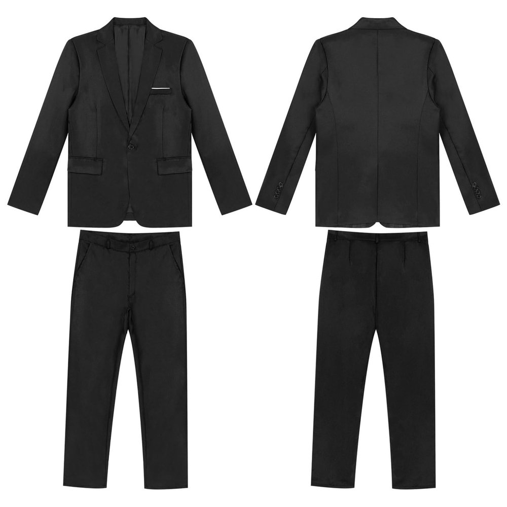 Hularka Men Suit Set Slim Fit Business Suit Outfits 2PCS Long Sleeve Jacket Blazer Trouser Set Wedding Office Black Small