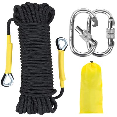 NTR Orange/Black/Blue Climbing Rope 10M(32ft) 20M(64ft) 30M(96ft) 50M(160ft), 8MM Static Rock Climbing Rope with 2 Steel Hooks, Rappelling Rope for Outdoor, Hiking Safety Escape Rope, Rescue Parachute